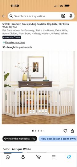 SPIRICH 96" Extra Wide 28" Tall Wooden Freestanding Foldable Dog Gate, Pet Gate Indoor, 4 Panels, White