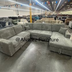 Corduroy Sectional Sleeper With Storage And Usb Charging Port