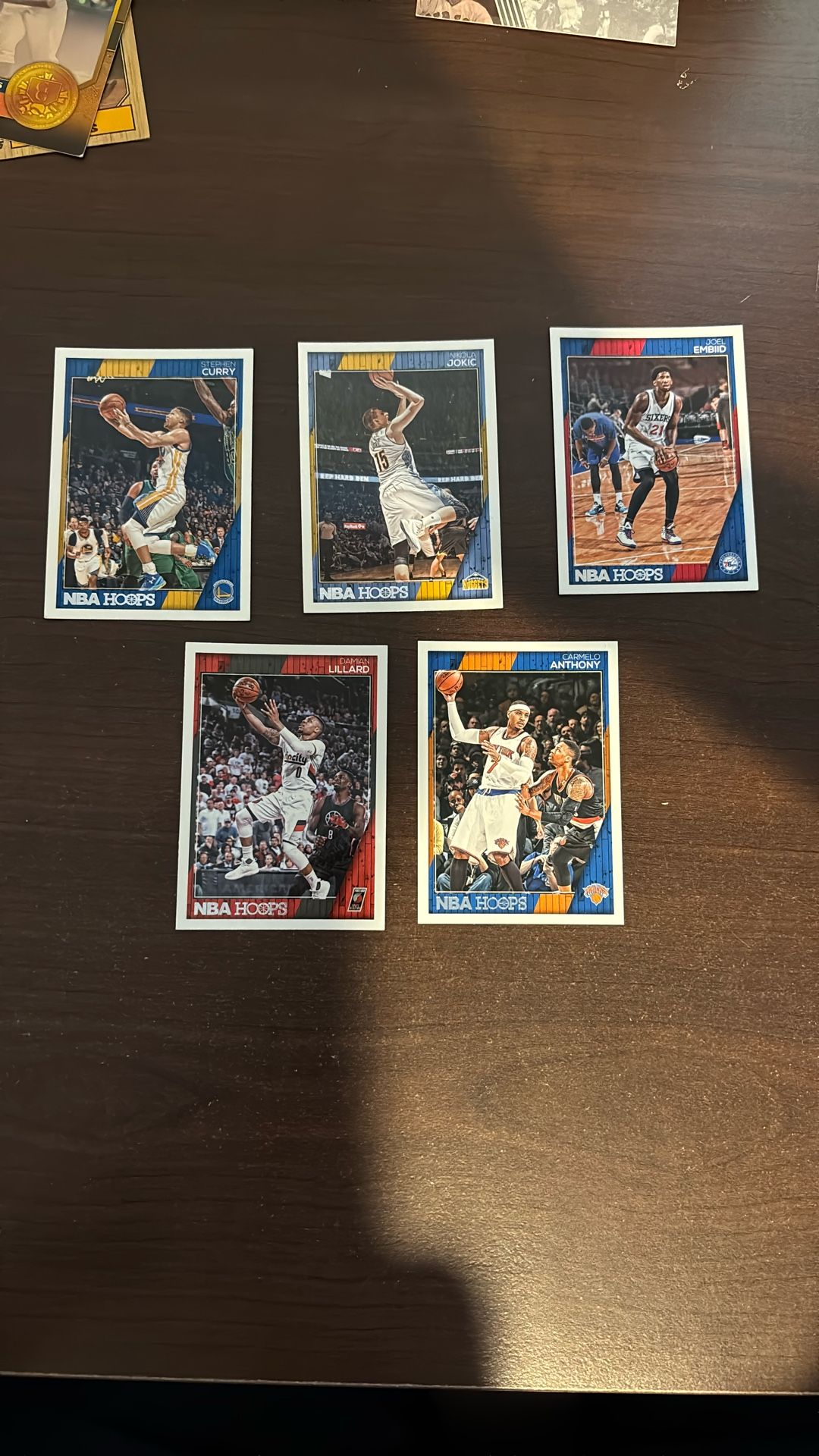 NBA Hoops Basketball Star Lot – Curry, Jokić, Embiid, Lillard, Carmelo (5 Cards)