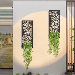 Quantity 2 Black Metal Flower Wall Candle Holders