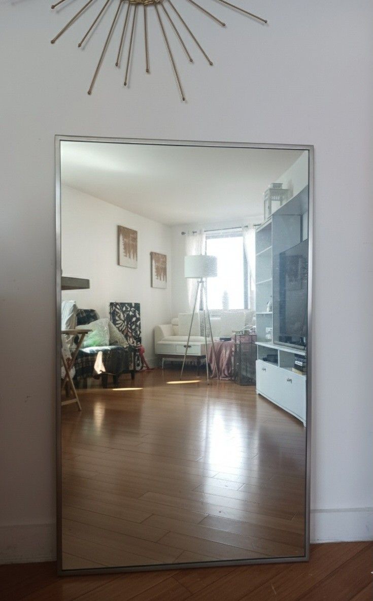 Large Industrial Heavy Modern Wall Mirror with Silver Frame – Perfect for Bedroom, Living Room, or Entryway
