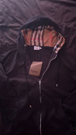 Burberry Black Zip-Up Hoodie with Check Lining