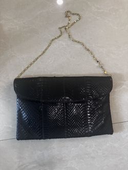Vintage Black Snakeskin Flap Over Bag