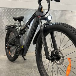 Electric Endurance Mountain E-Bike, 27.5x3.0 All Terrain Tire, 28mph, Thumb Throttle + Pedal assist  + Rear Rack 