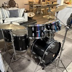 1960’s  Vintage Gloss Black Rogers Drum Set ( Including A Rare 18 X 18 Floor Tom)