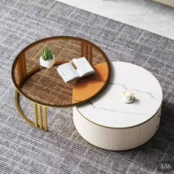 Grovyn 28"-32" Round Nesting Coffee Table Set With Sintered Stone Top $300