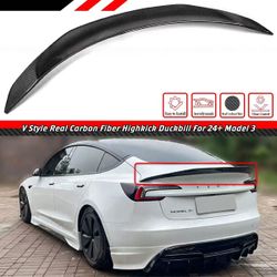 Brand New 2024-2026 Tesla Model 3 Highland V Style Real Carbon Fiber High Kick Trunk Spoiler Wing