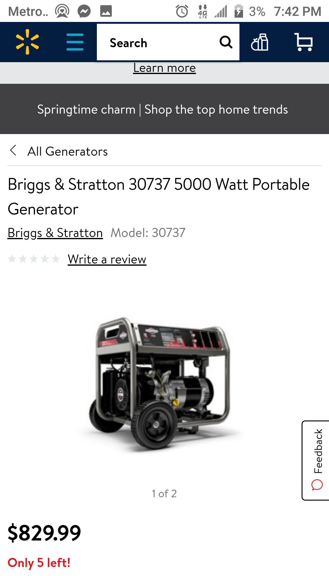 Briggs & Stratton #30737 5000W Portable Generator