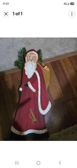 Hand-Painted Wooden Santa Claus Figure 1988 Signed