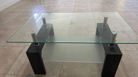 Glass Top Coffee Table with Lower Shelf