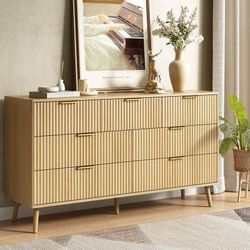 Y355-CARPETNAL Fluted 7 Drawer Dresser for Bedroom, 55" Wide Wooden Chest of Drawers with Rounded Corners, Gold Handles, Modern Storage Organizer for