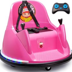 12V Bumper Car for Kids Toddler 1.5-6 Years with Remote Control Bluetooth Music 3 Speed DIY License Plate Electric Ride on Toys (Pink)