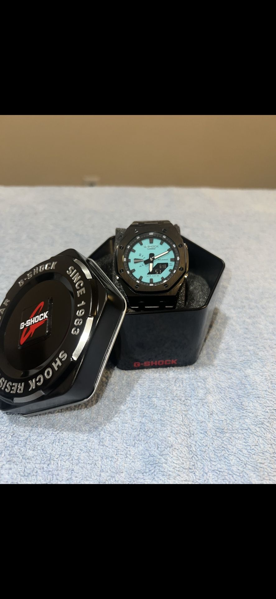 Custom G Shock Tiffany Blue Dial With Black Metal Bracelet