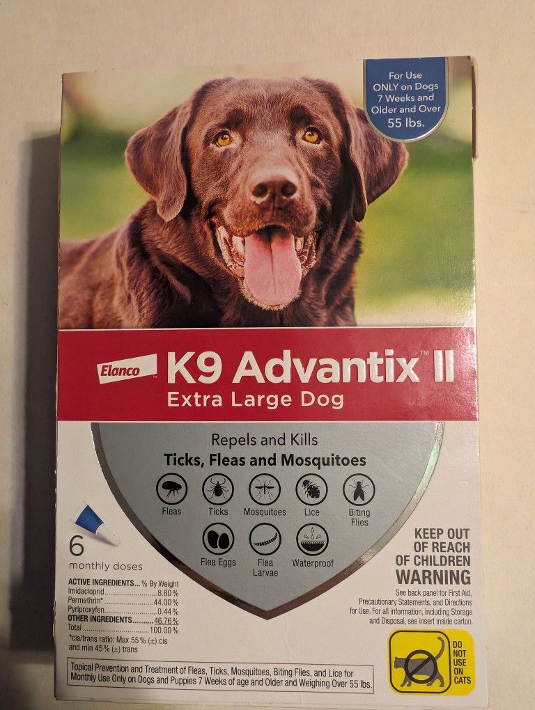UNOPENED K9 Advantix II XL Dog For Flea, Tick & Mosquito - 6 Doses