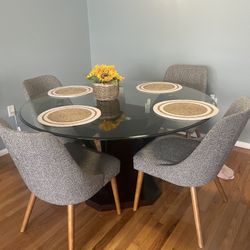 Round Glass Top Dinning Table Set With 4 Chairs