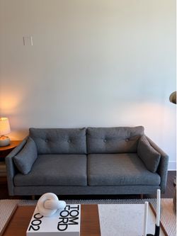 Mid-Century Gray Sofa – Good Condition