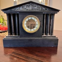 Vintage Marble Mantle Clock Brass 