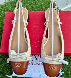 VALENTINO GARAVANI CALET DU ROI TWO-TONE LEATHER SLINGBACK BALLERINA FLATS SZ 38.5