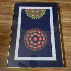 Vintage Framed Op Art Asteroid Exclamation Point Signed Numbered 1980s 80s Vasarely Style
