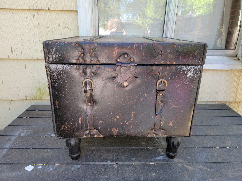 Antique leather trunk chest