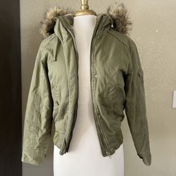 Snozu Olive Bomber Jacket with Faux Fur Hood