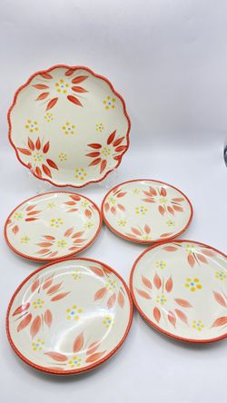 SET of 5 Pink Old World Temptations Heavy Duty 1 Salad 8”& 4 Bread/Dessert Plates 6”