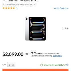 Apple iPad Pro 11" with M4 Chip, Mid 2024 Space Black 2TB Nano-texture Glass Wi-Fi