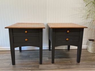 Pair of Two-Tone Black & Wood Bedside Tables /Nightstands