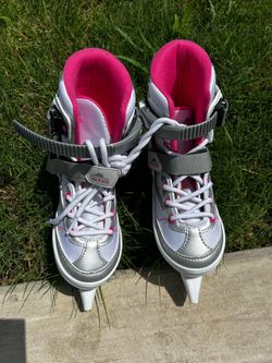 Lake Placid Girls Ice Skates Adjustable, 11-2, Pink/White/Silver