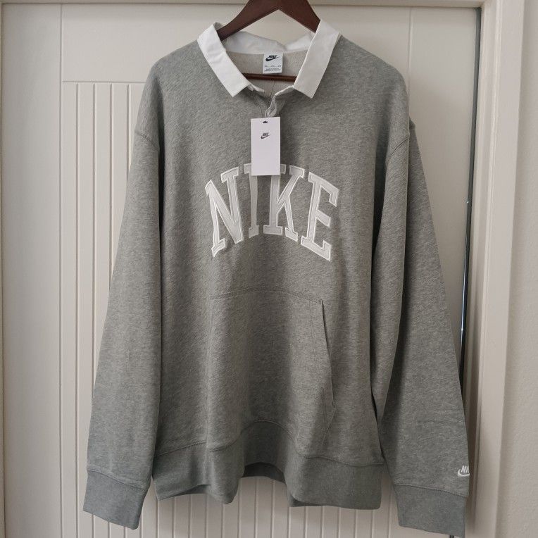 Men's Nike Club Fleece Long-Sleeve Fleece Polo Shirt Sweater 3XL 