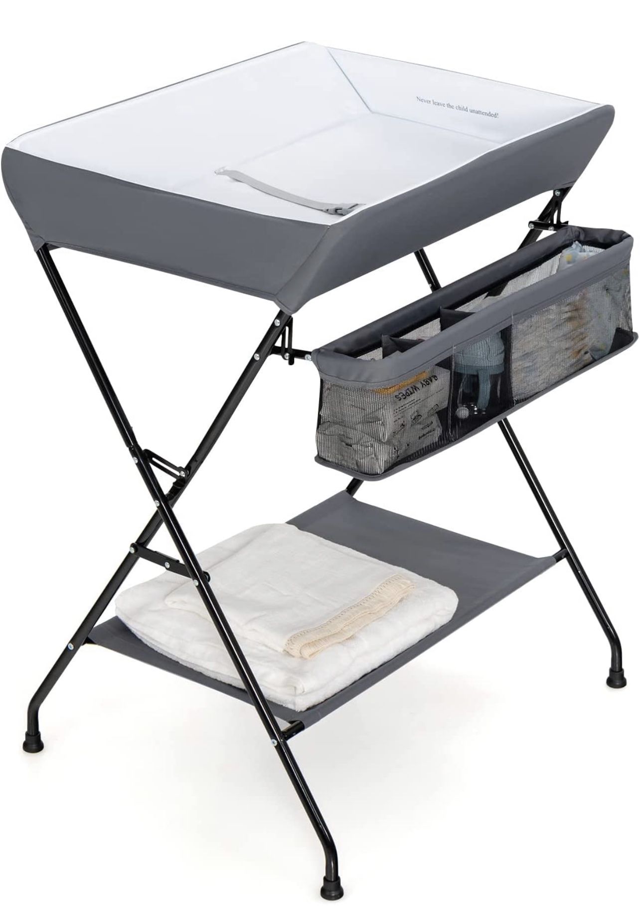 NEW Baby Changing Table, Folding Diaper Station Nursery Organizer for Infant (Dark Gray)