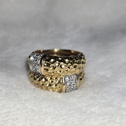 Bold 18K Yellow Gold Diamond Statement Ring 15 g Size 7.5  Vintage Van Cleef inspired