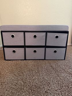 Storage Ottoman Bench with 6 Fabric Bins