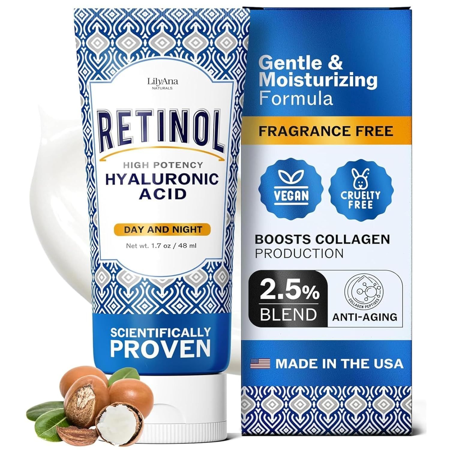 LilyAna Naturals Anti Aging Retinol Face Cream for Women – Wrinkle & Neck Cream for Firming, Retinol Moisturizer for Face with Hyaluronic Acid, Hydrat