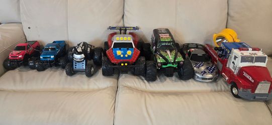 Lot of 7 Toy Trucks and Cars - Tonka, New Bright, Nikko, and More - Great for Imaginative Play