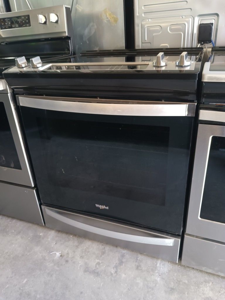 Whirlpool Slide In Glass Top Stove Stainless Steel Everything Works Good 💯
