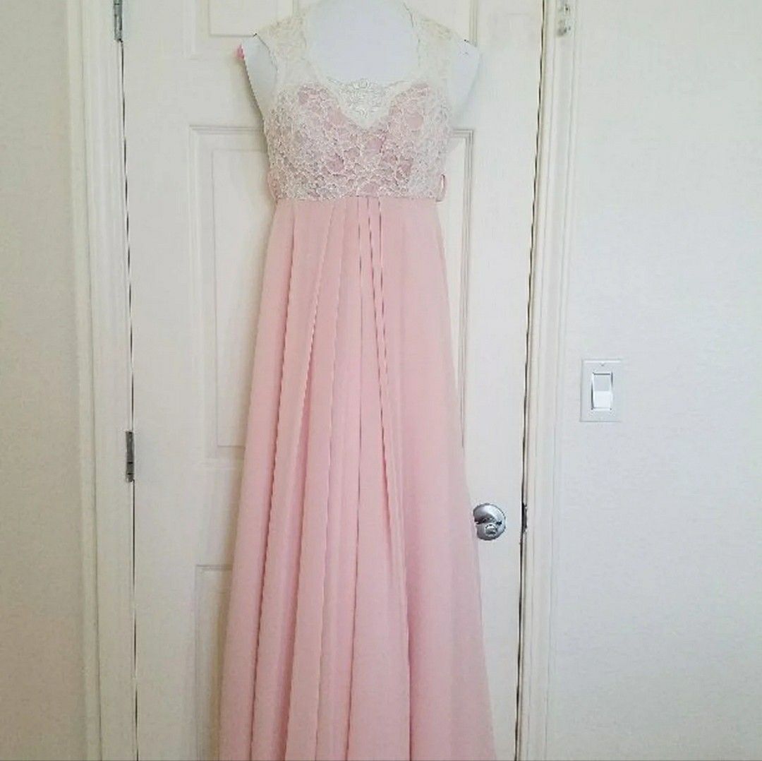 Blush Pink Lace Chiffon Prom Dress (XS)