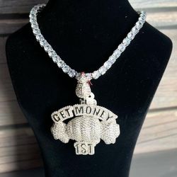 GET MONEY FIRST Pendant with 6mm Tennis Chain available in Gold or Silver Finish. 