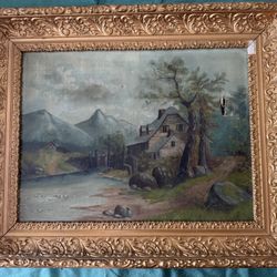 Stunning Antique Landscape/ Cabin Painting