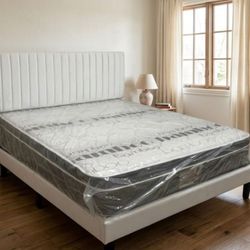 QUEEN size bed frame with mattress and box spring set Velvet bed frame White free delivery