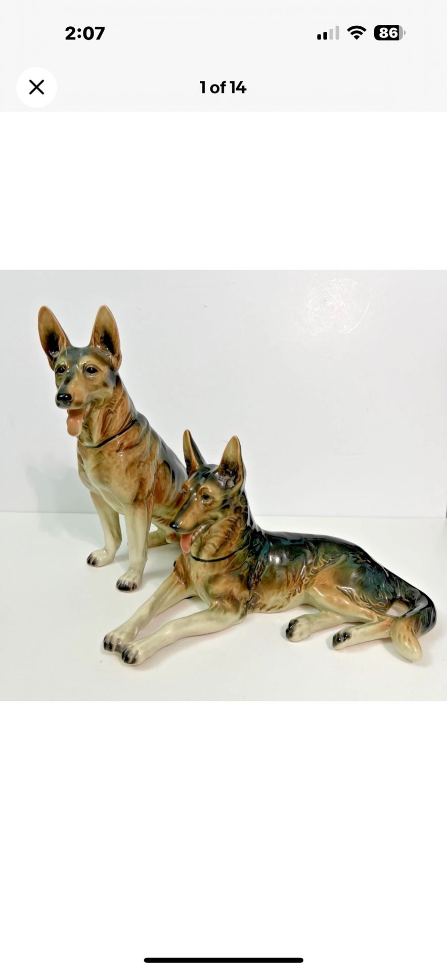 Pair Of Large VTG Porcelain Ceramic German Shepard Dog Figurines - Germany