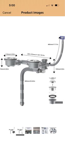 with Expandable Drain Pipe,Adjustable Kitchen Sink Drain Assembly for Double Bowl Sinks