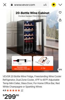 VEVOR 20 Bottle Wine Fridge, Freestanding Wine Cooler Refrigerator, Dual Zone Cooler, 41℉ to 65℉ Adjustable Temp Mini Cellar, Glass Door, For Home Off