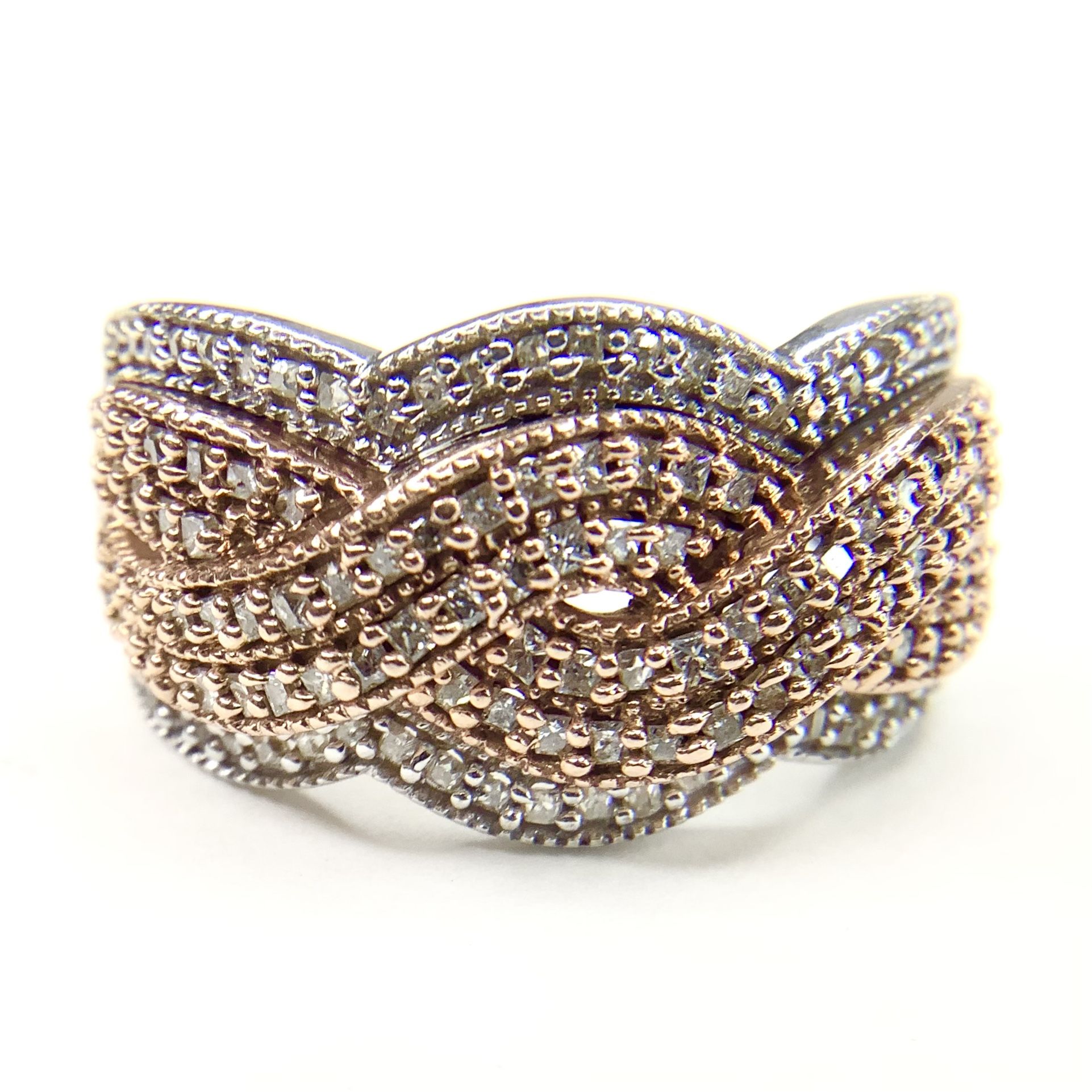 10K White And Rose Gold Diamond Layer Criss Crossing Diamond Ring Size 10