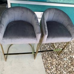 (Brand New)Velvet Upholstered Barstool with Golden Base (Set of 2) 34'' H X 22'' W X 20'' D