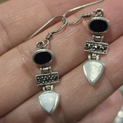 Silver Onyx/ Mother Of Pearl Earrings 