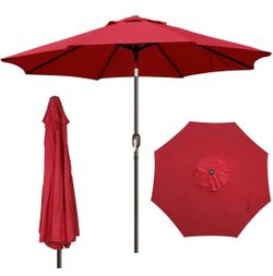 9' Outdoor Patio Umbrella with 8 Sturdy Ribs, Push Button Tilt and Crank - Red
