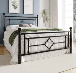 14 Inch Full Size Metal Platform Bed Frame, Vintage Victorian Style, Wrought Iron Headboard and Footboard/Mattress Foundation for Storage/No
