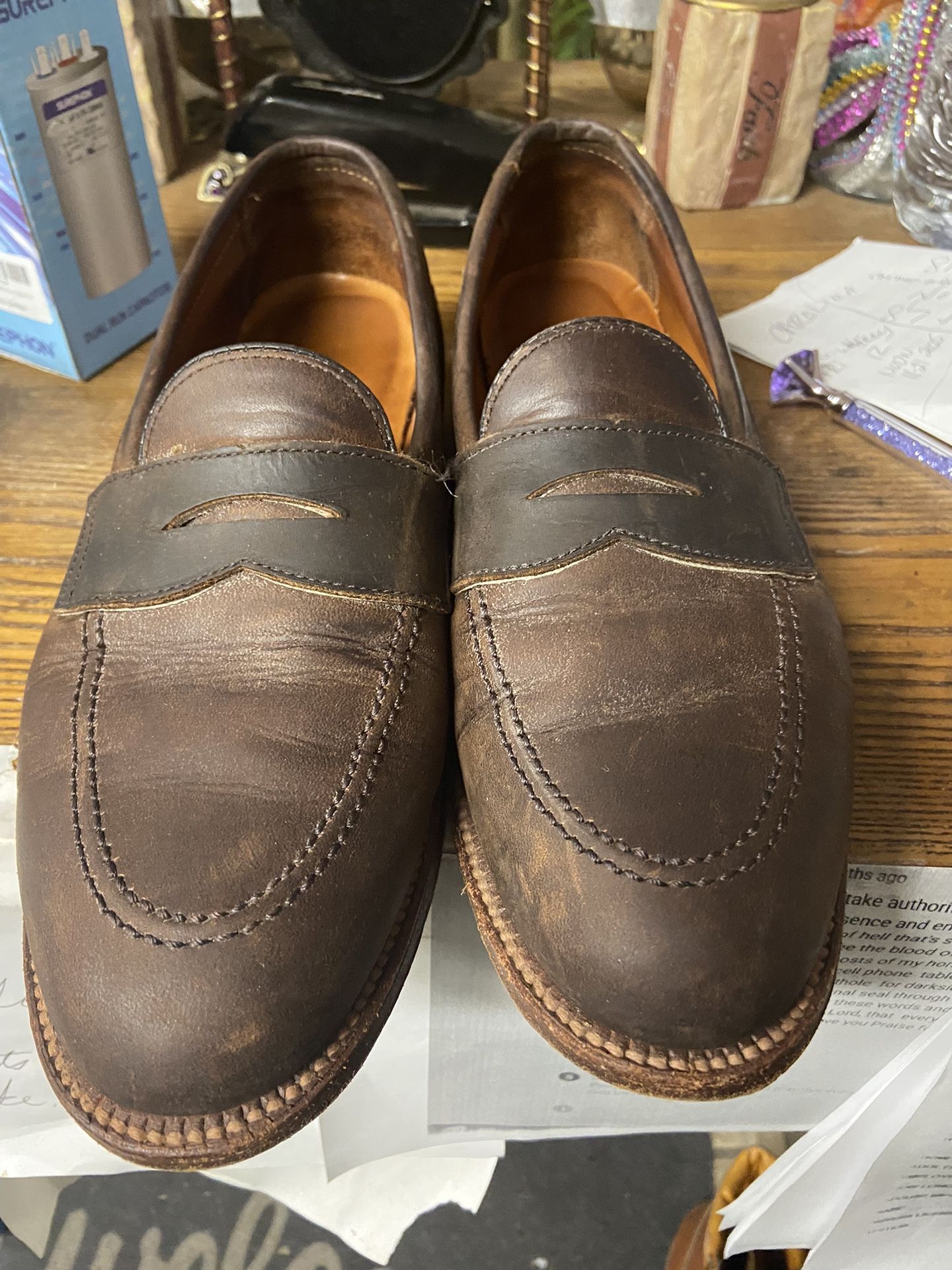 Men Alden Brown Leather Penny Loafer Shoes Size 8D