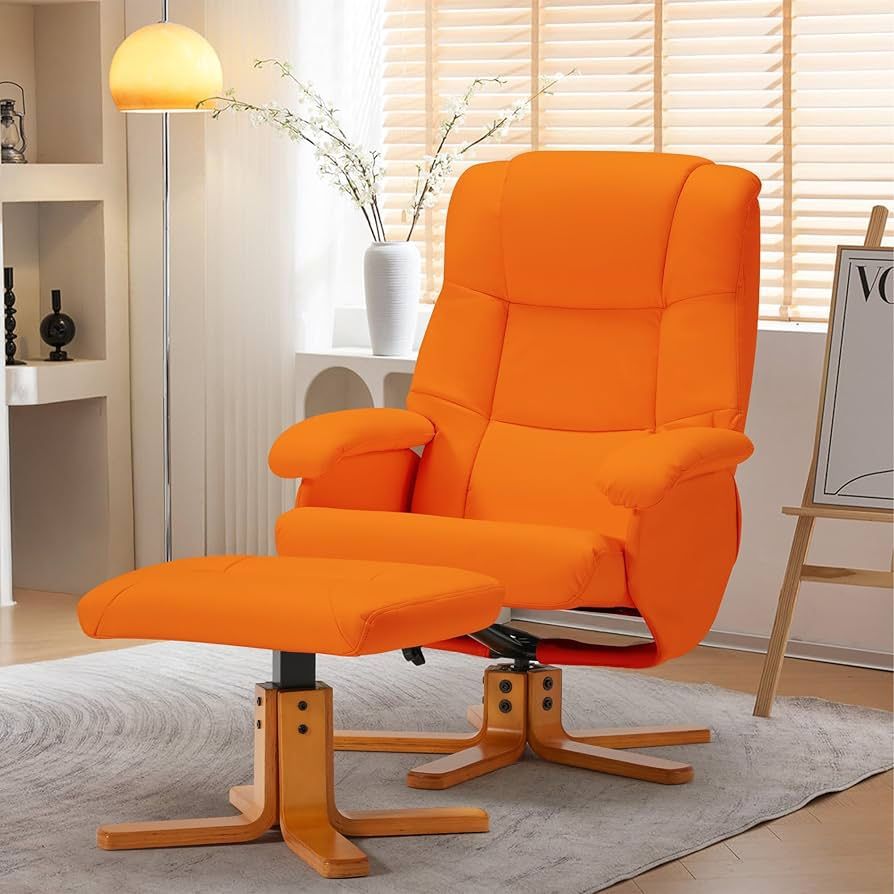 Orange Swivel Recliner Chair with Ottoman